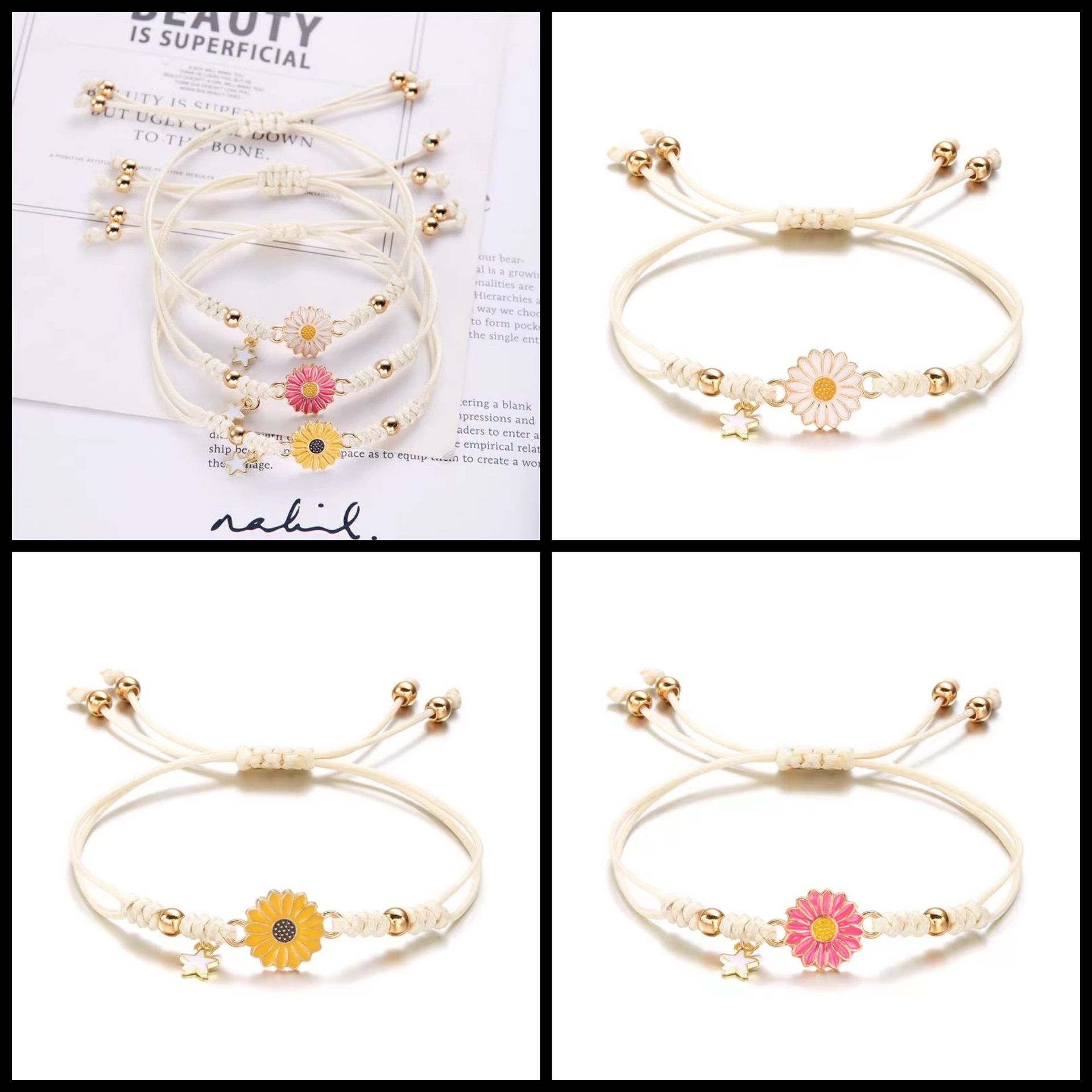 2025 Cross-Border New Style Small Fresh Daisy Sunflower Bracelet Versatile Hand-Woven Bracelet Elegant and Simple for Women