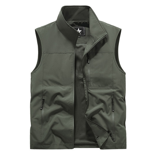 Jacket Spring and Autumn Breathable Fat MM Men's Multi-Pocket Outdoor Jacket Coat Blue Middle-Aged and Elderly Shoulder Harness Men