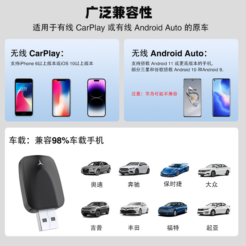 2-in-1 Wireless Carplay Convenient Car Navigation Interconnection Android Box Wired to Wireless Carplay