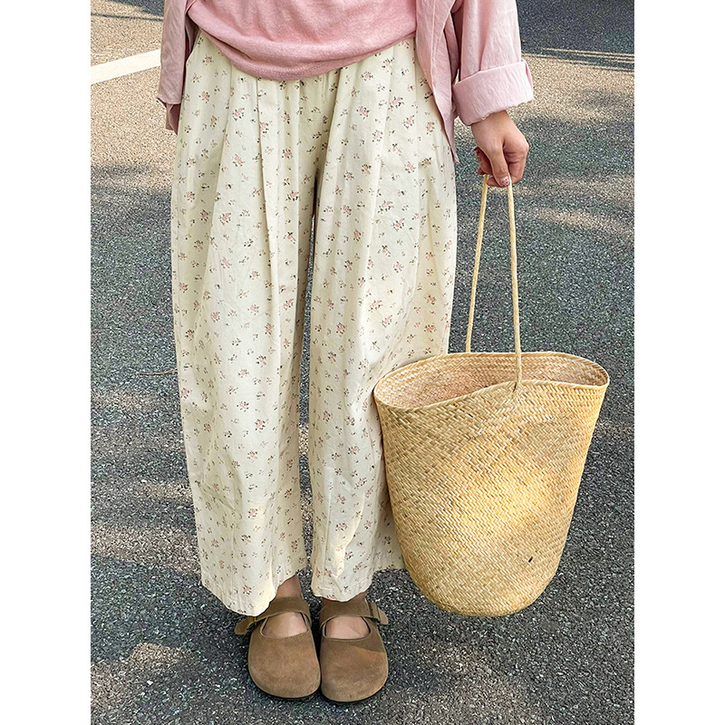 Summer Thin Polka Dot Balloon Pants for Pregnant Women, Loose Large Size Wide-Leg Casual Pants with Drawstring for Spring and Autumn