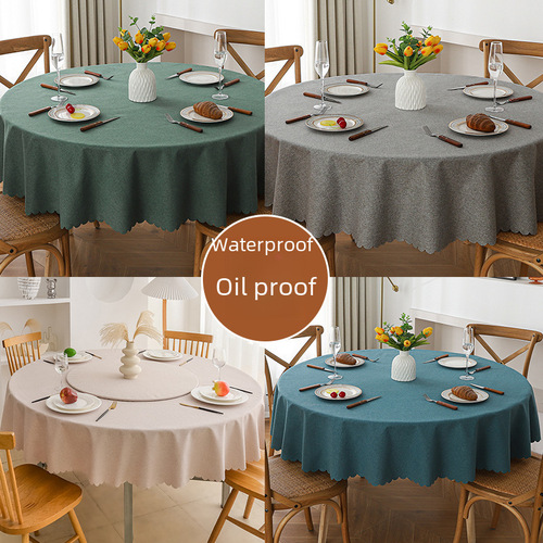 Ins-style linen and cotton tablecloth, waterproof and oil-proof, dishwasher-friendly dining tablecloth for hotels and restaurants, round coffee table cover