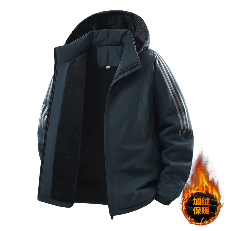 Invierno transfronterizo de algodón de tres barras chaqueta de algodón casual suelta para hombres con camisa con capuchón grueso de algodón de moda para hombres