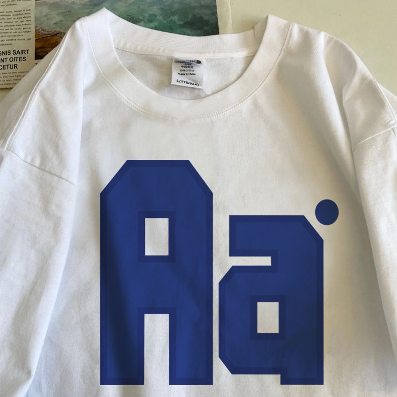 Camiseta de las mujeres nueva media manga estilo europeo y americano desgaste calle ropa ins cuello redondo manga corta Camiseta pareja desgaste hombres y mujeres mismo t