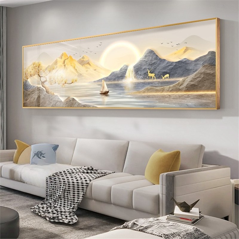 挂画金山沙发壁画轻奢客厅山水高档现代背景墙背靠大气横版装饰画