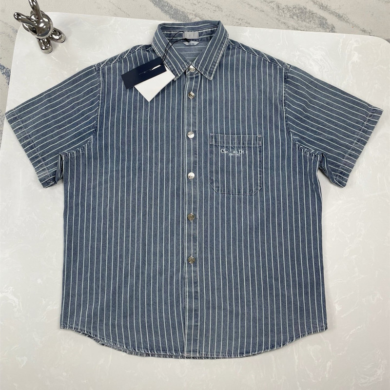 Ss25 Early Autumn New Original Label Di New Embroidered Letter Striped Short-Sleeve Washed Denim Shirt Jacket
