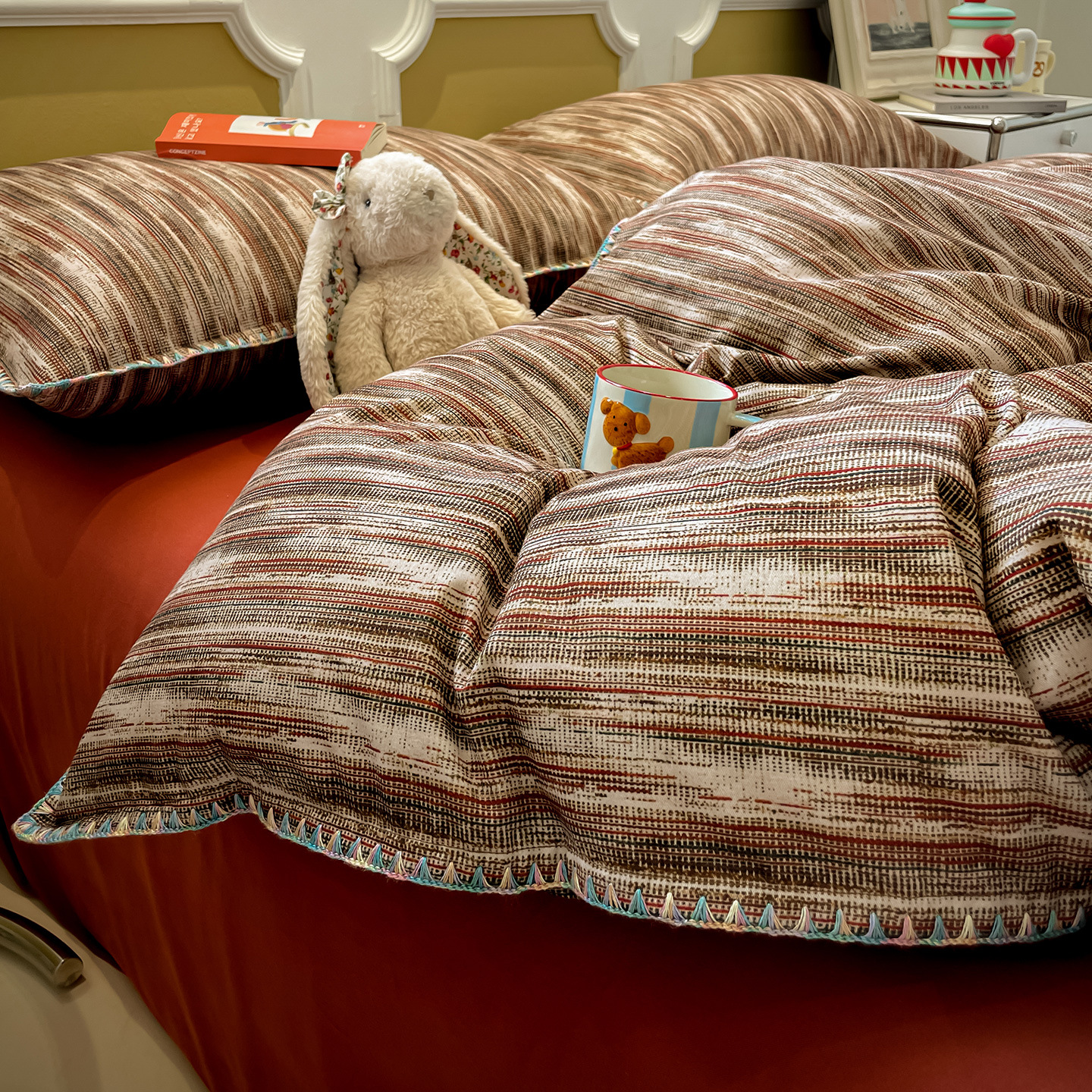 100% algodón clase A algodón madres y bebés borde de concha molido cuatro piezas de sábanas de algodón puro cama dormitorio cubierta de edredón