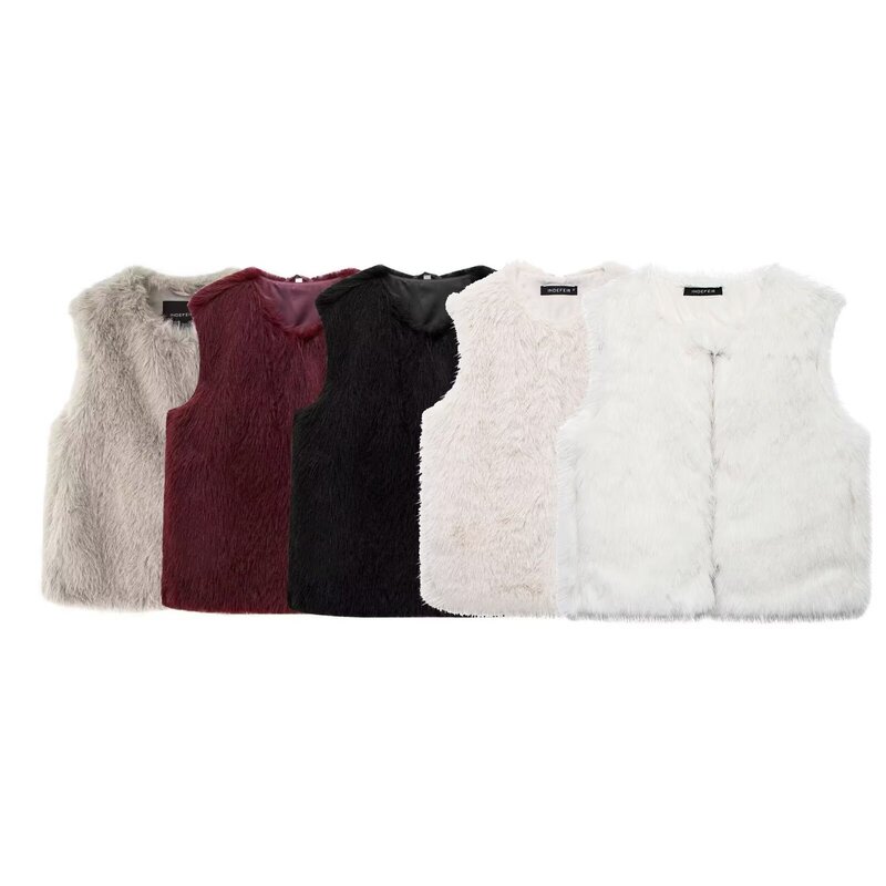 Foreign Trade 2024 Autumn and Winter European and American Style Cross-Border Women's Fashion Vest Artificial Leather Effect Vest W085 158605