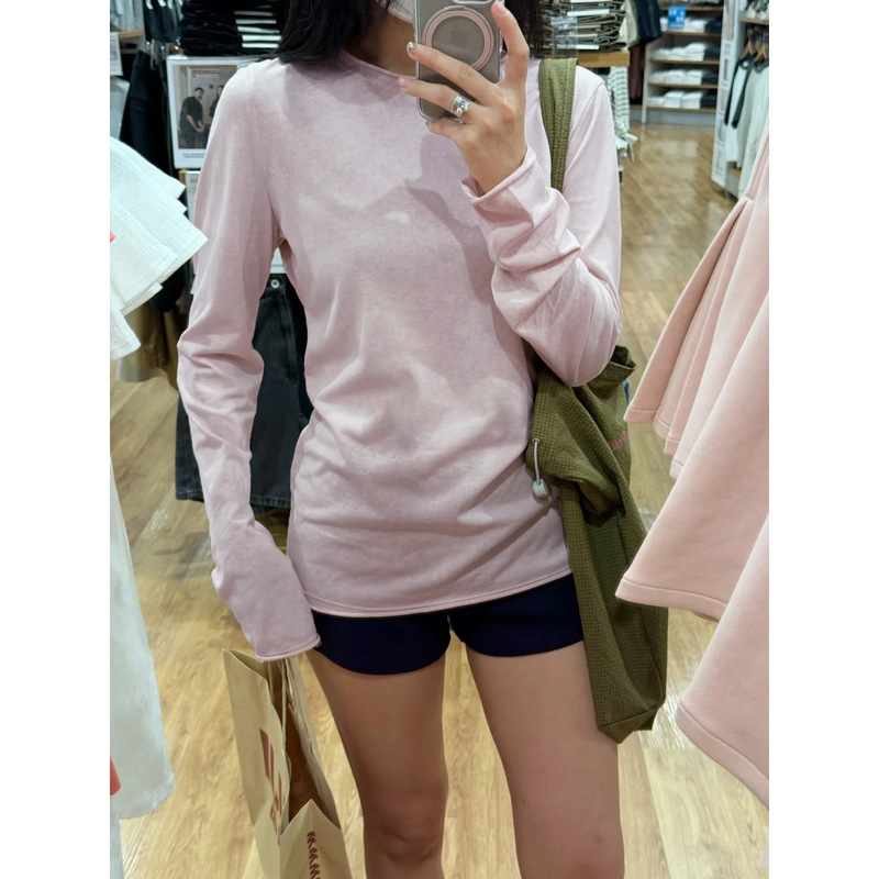Paper-Thin Sun-Protective Cover-Up for Women, Spring and Summer, Slightly Sheer, Elegant Long-Sleeve T-Shirt, Inner Wear Top, Korean Style Base Shirt