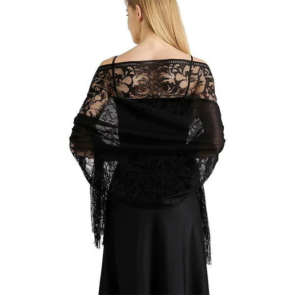 Cross-Border Popular Hollow Lace Shawl Bride Bridesmaid Wedding Dress Shawl Party Dinner Tulle Tassel Scarf
