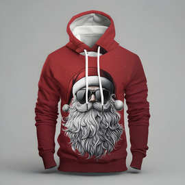 2025年春秋款跨境男装连帽卫衣圣诞节老人数码印花多款试卫衣