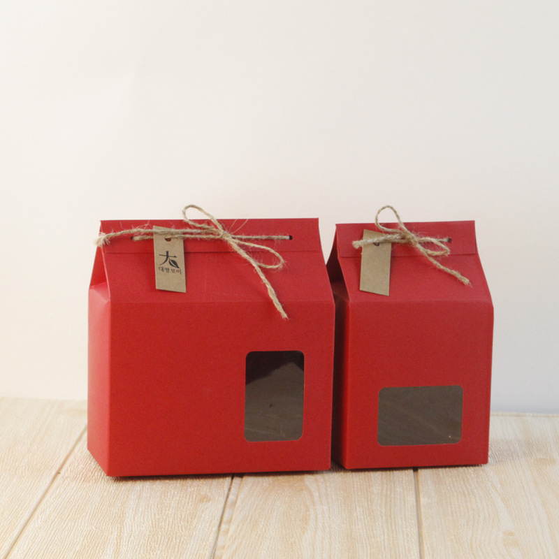 En stock Kraft caja de papel de color flor té snack cuerda de cáñamo ventana regalo portátil universal personalizado actividad caja de embalaje