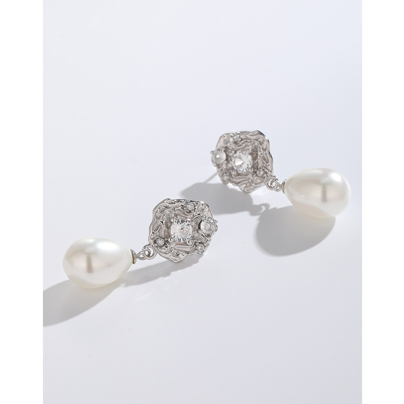 925 pendientes de perlas de plata esterlina Luz de las mujeres de lujo de alto grado francés retro nicho diseño flor pendientes largos