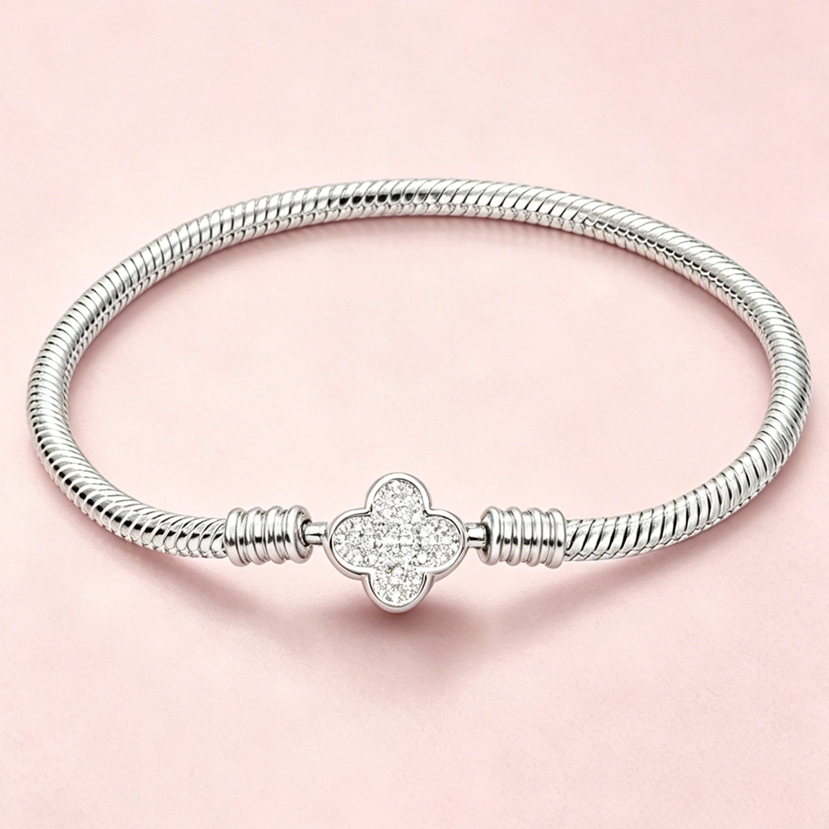 Panjia pulsera desmontable bronce simple pulsera plateada de piedra amor copo de nieve cuatro hojas joyas de la luna