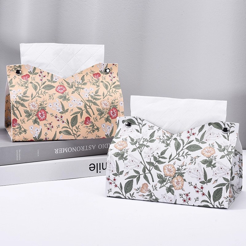 Literary and Fresh Tissue Box Storage Box Bedroom Living Room Tissue Box Pu Home Creative Desktop Office Tissue Box