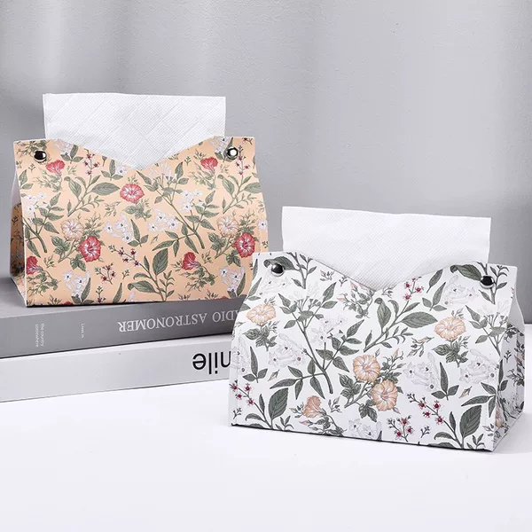 Literary and Fresh Tissue Box Storage Box Bedroom Living Room Tissue Box Pu Home Creative Desktop Office Tissue Box