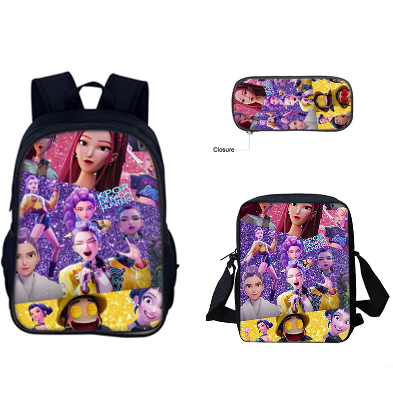 跨境新品Huntrix Kpop印花周边背包猎魔女团中小学生挎包笔袋套装|undefined