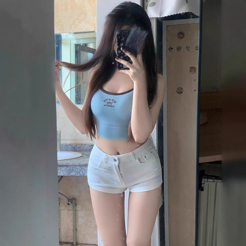 White Low-Waist Denim Shorts for Women Summer 2025 New Tight Elastic American Sexy A-Line Hot Shorts Ins