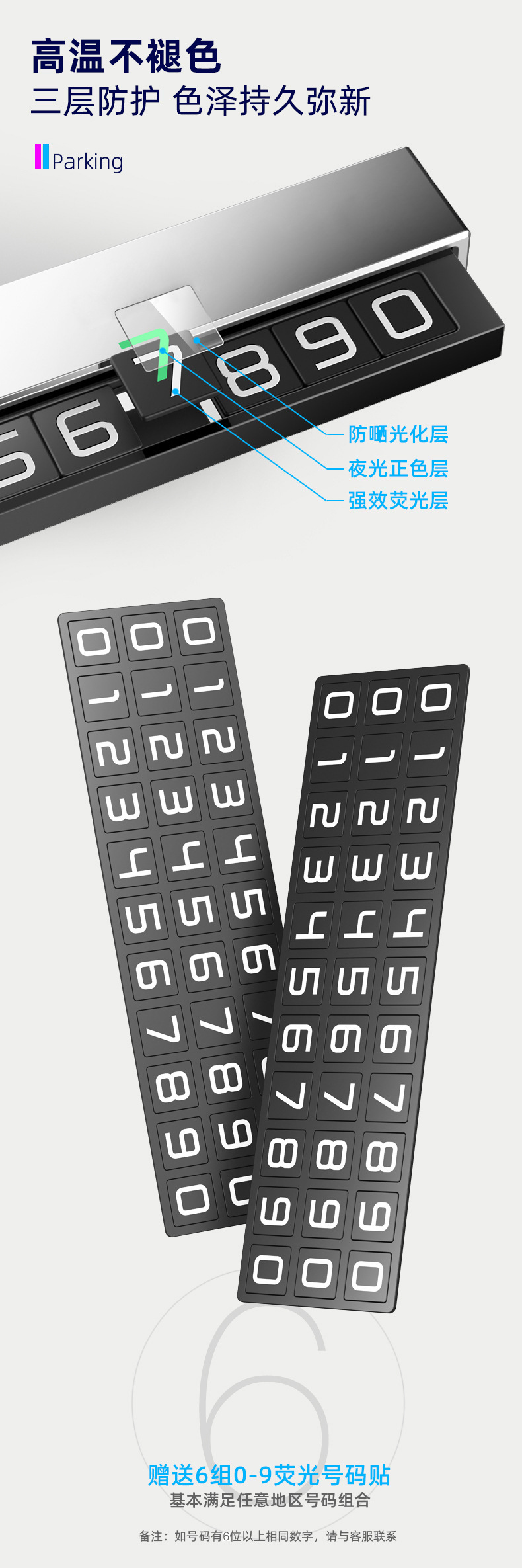 Sliding cover metal temporary parking sign with push-to-hide number, anti-harassment car license plate, alloy car accessory