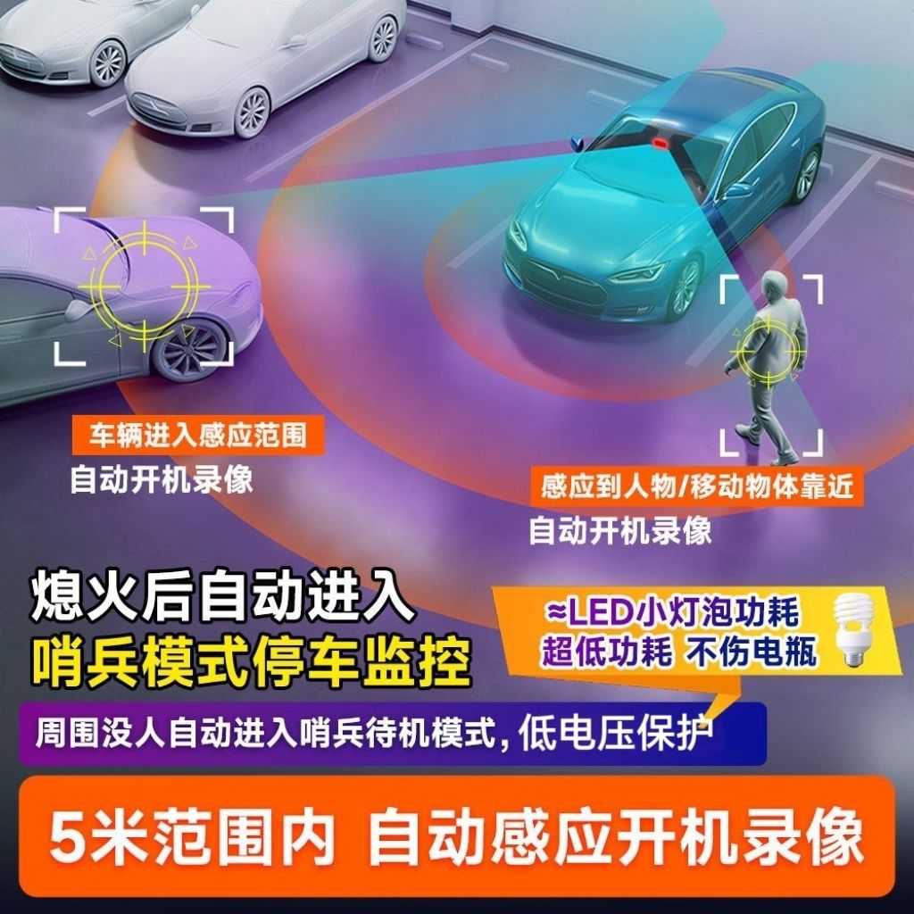 OBD vehicle-mounted sentinel mode radar sensor box, 360-degree sensing, low-power recorder, 24-hour parking monitoring