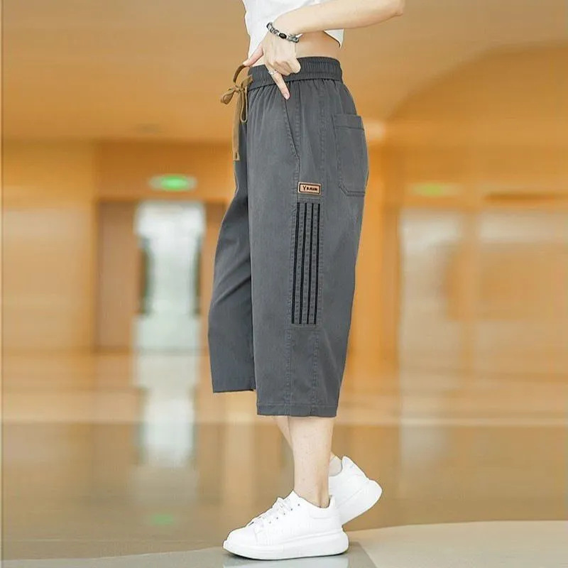 Ice Silk-Feel Cropped Shorts for Men, Summer Versatile Denim-Style Slightly Stretchy Loose Casual Over-The-Knee Thin Shorts