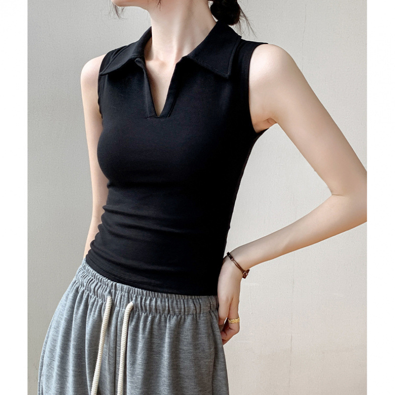 Polo Collar Sleeveless Vest for Women 2025 Summer New Outer Wear Slimming Look White Lapel Inner Top