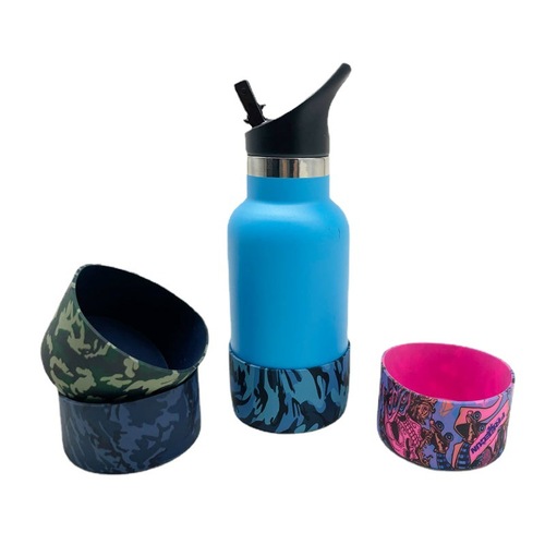 7.5/12-24oz Silicone Protective Cover Thermos Cup Cover Water Transfer Printed Sports Bottle Space Bottle Cup Cover Cup Bottom Cover