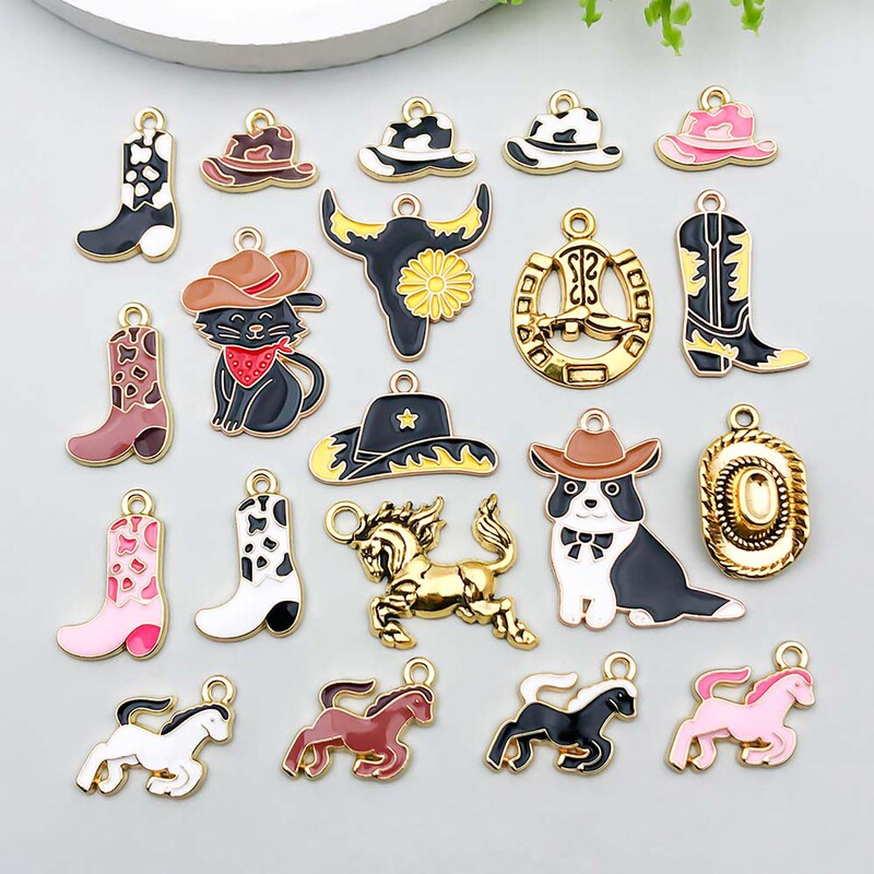 Mix 20 Oil Dropping Alloy Western Denim Boots Series Pendant Pendant DIY Bracelet Necklace Accessories