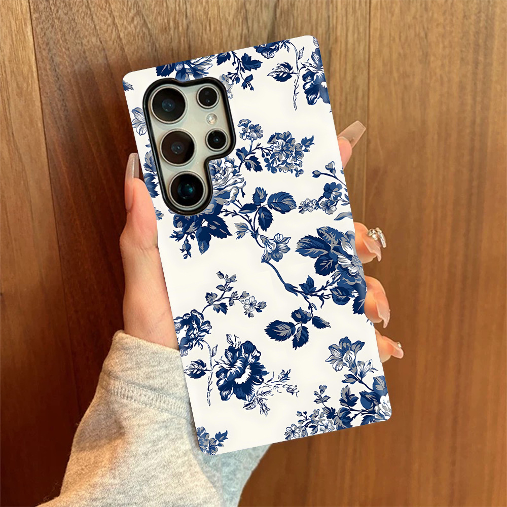 外贸青花瓷鲜花适用三星手机壳S25菲林手机壳s24中式硬壳S23Ultra