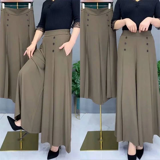 Fashion Drop Sense Wide Leg Culottes High Waist Slim Elegant Women's Pants Summer Cool Loose Big Feet Thump