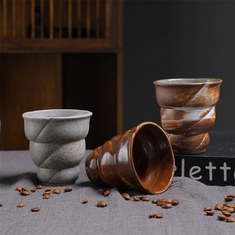 Vintage Ceramic Coffee Cup Kiln-fired Rustic Pottery Mug_voghion.com