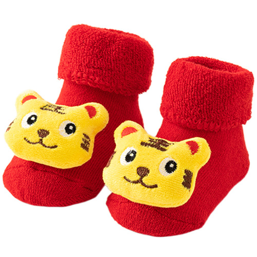 Newborn baby socks autumn and winter baby warm plus velvet red terry anti-slip Christmas floor socks toddler socks wholesale