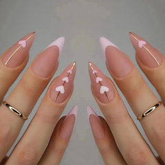 Frosted Love Fake Nails French Valentine's Day Manicure Nail Pieces Love Wearable Nails Fashionable Nail Art Almond Nails