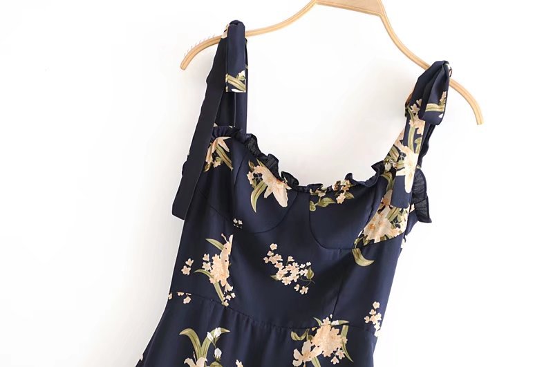 Retro Print Ruffle Floral Sling Dress NSAM109126