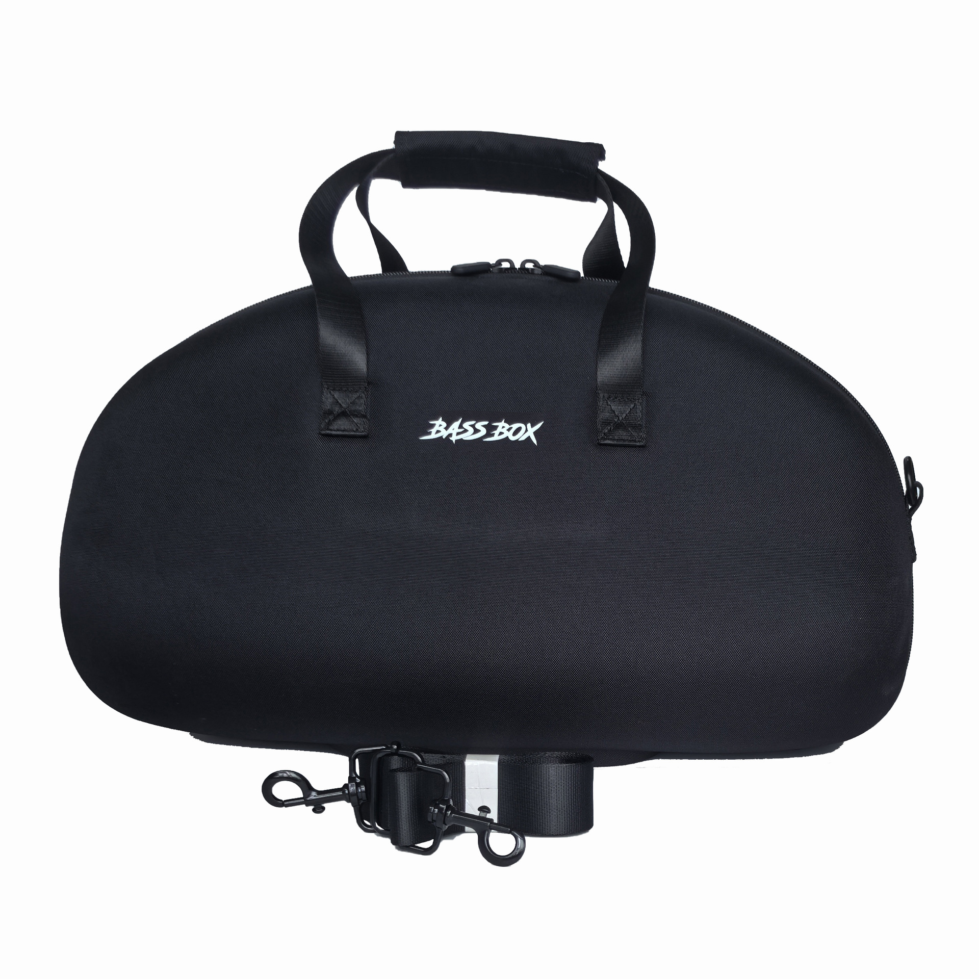 EVA speaker bag can be carried by hand or over the shoulder. This drum-shaped speaker bag features a nylon upper and a plush lining.