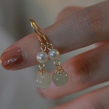 和田玉珍珠耳环韩版东大门时尚个性手工饰品小众设计感耳饰耳坠女