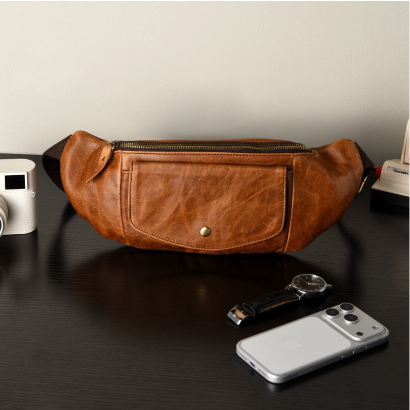 Top-layer cowhide Korean-style unisex waist bag 2026 new trendy outdoor sports bag retro men's bag direct from manufacturer