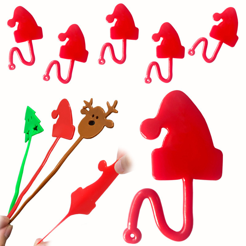 Cross-Border New Product Christmas Wall-Climbing Sticky Christmas Hat Tpr Soft Rubber Elastic Stretchable Sticky Palm Toy Wholesale