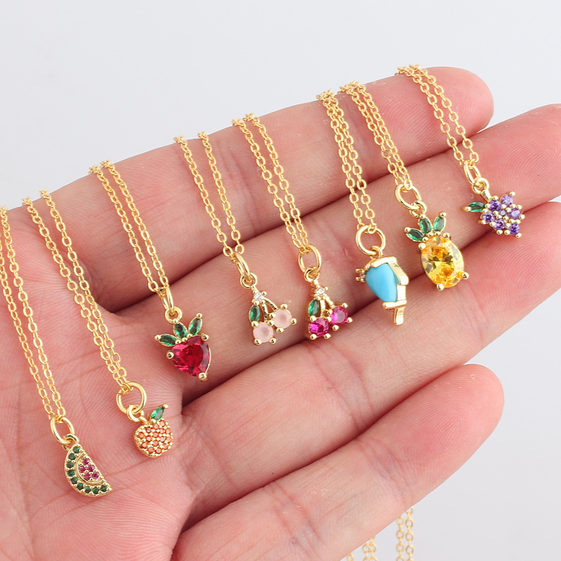 Cute Animal Fruit Copper Necklace Inlay Zircon Copper Necklaces