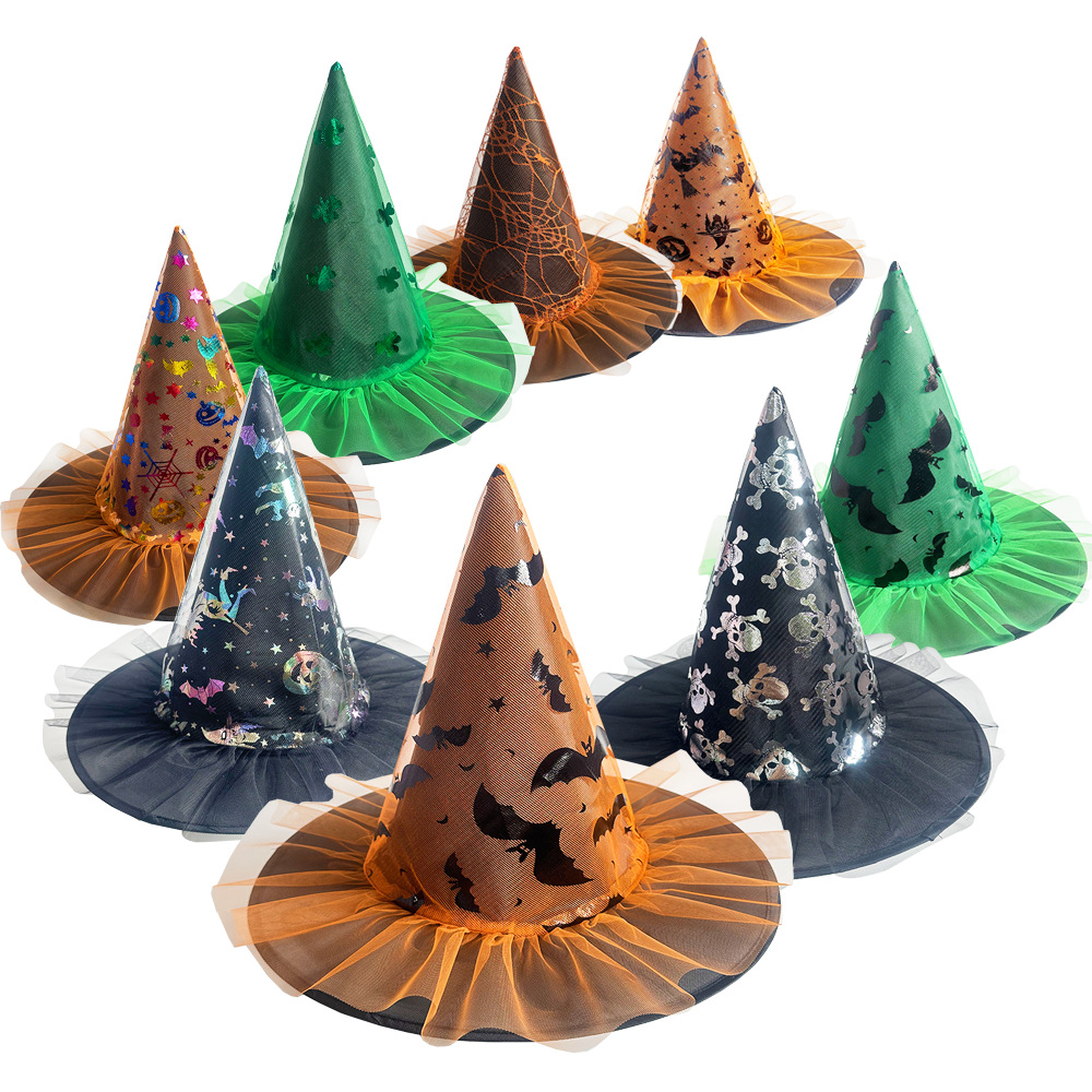 Ghost Festival Five-pointed Star Witch Hat Witch Hat Halloween Mesh Print Pumpkin Makeup Costume Props Witch Hat