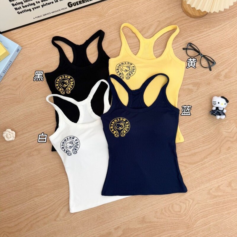 American Hot Girl Cartoon Print Suspender I-Shaped Back Women's Slim Casual Sports Sleeveless Top with Breast Pads American Hot Girl Cartoon Print Suspender I-Shaped Back Women's Slim Casual Sports Sleeveless Top with Breast Pads
