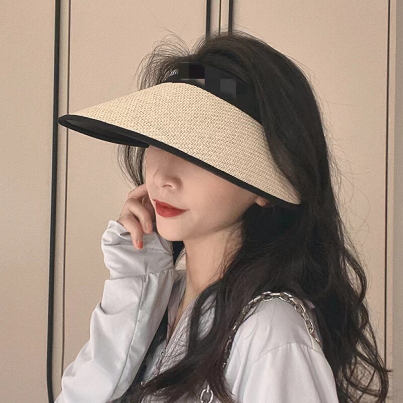 New Sun Hat Women's Big brim summer black glue sun-proof empty top cycling sun hat fashion casual straw hat New Sun Hat Women's Big brim summer black glue sun-proof empty top cycling sun hat fashion casual straw hat