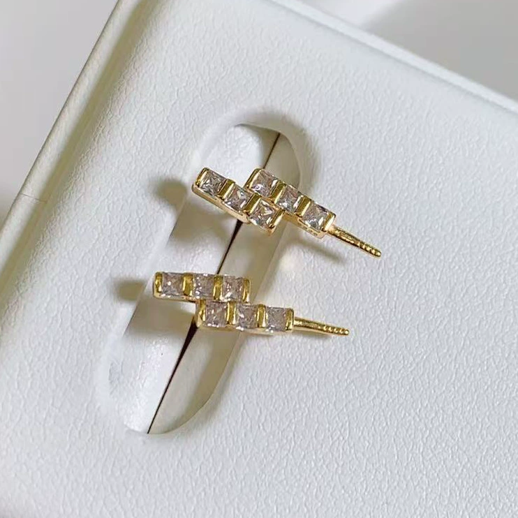 Earrings from pearl, accessories, design zirconium, silver 925 sample, 8-12mm, simple and elegant design