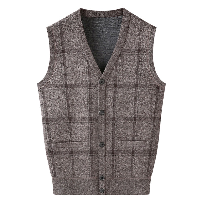 Entrega de una pieza de mediana edad y ancianos hombres Jacquard chaleco otoño e invierno de punto más tamaño V-cuello suelto cardigan chaleco