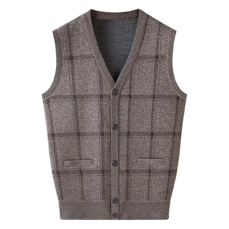Жаккардовый жилет поколения мужчин среднего и пожилого возраста, осенне-зимний вязаный Свободный кардиган-жилет больших размеров с V-образным вырезом