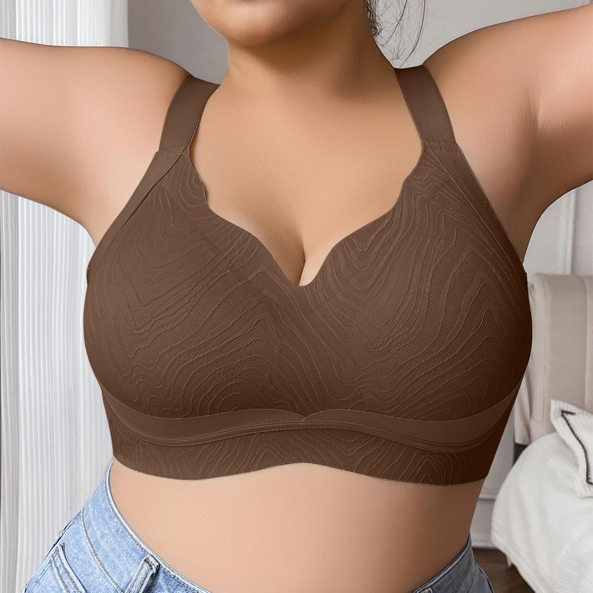 Underwear, push up bra, supporting lace wireless bra, plus size