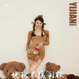 影楼新款孕妇拍照服装欲风室内感毛衣孕妇大肚照衣服在家拍均码