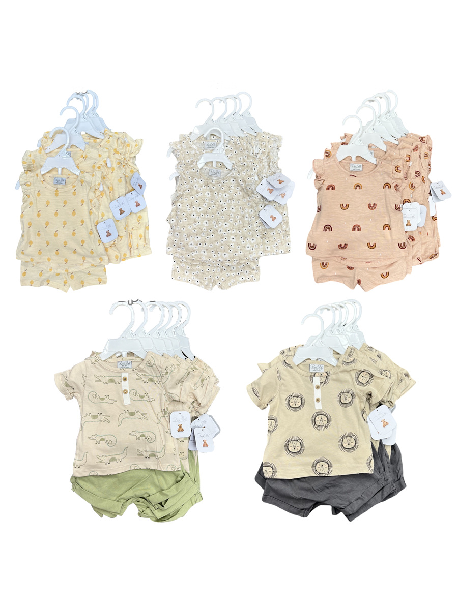 Comercio exterior transfronterizo recién nacido bebé 2024 verano pantalones cortos de mangas cortas impresión conjunto de ropa infantil ropa infantil al por mayor