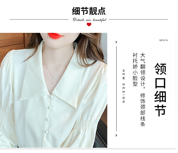 프랑스식 레트로 V넥 거품 소매 여성 셔츠 2026 봄 가을 새로운 디자인 센스 긴팔 셔츠 Chic 맨위 상세 이미지 4