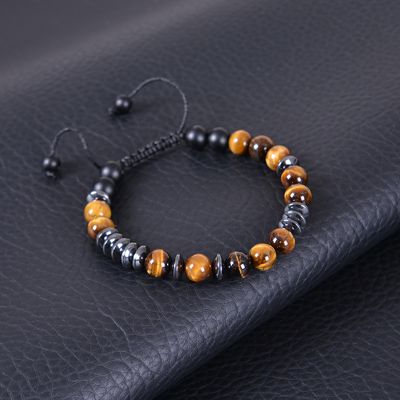22g Weight Bracelets Classification 1 Piece Quantity Retro Geometric Natural Stone Tiger Eye Men'S Bracelets Men Beaded Bracelets