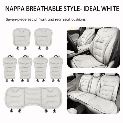 Nappa Leather Seat Pad, Soft Seat cushion, seat cover - ideal-white-nappa-perforated-breathable-7-piece-set-for-the-whole-car